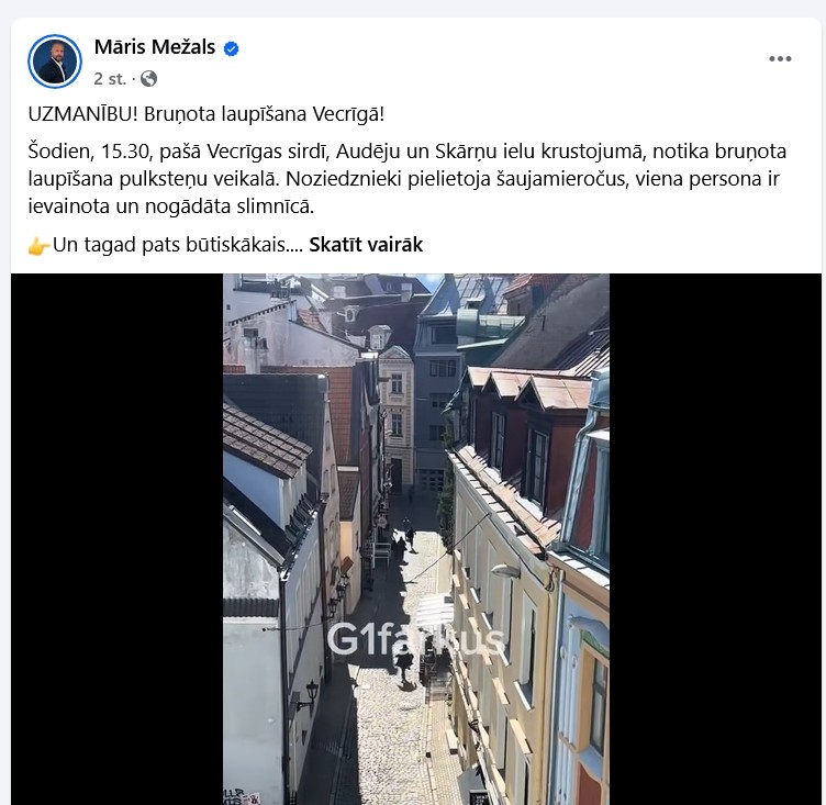 Brīdinām par nepatīkamiem skatiem. Nopludināti jauni video ar laupīšanas skatiem Vecrīgas ekskluzīvo pulksteņu veikalā (Attēls 2)
