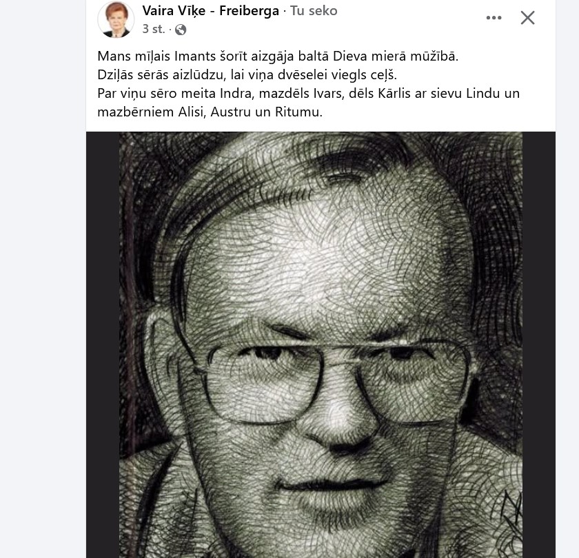 Šodien Latvija atvadās no Imanta Freiberga. Arnis Krauze: Saules ceļu Imantam... (Attēls 0)