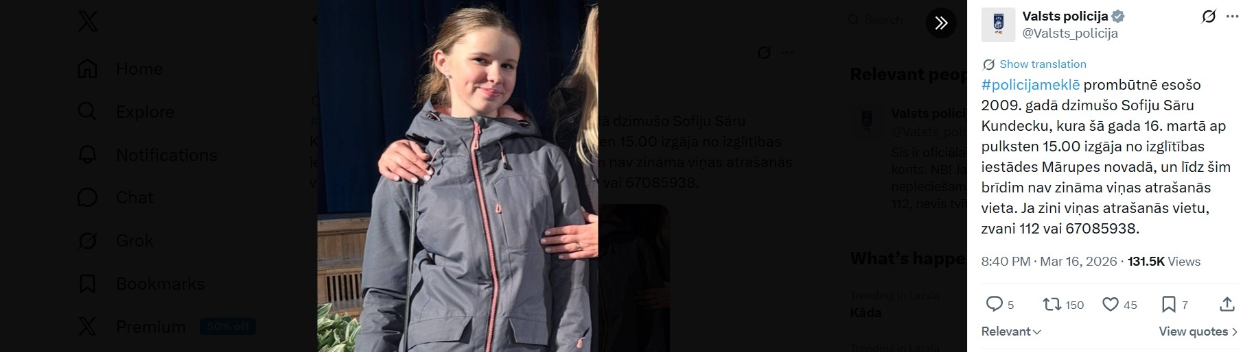 Atkal pašnāvība Daugavā. 16 gadus vecā Sofija Sāra Kundecka  (Attēls 3)